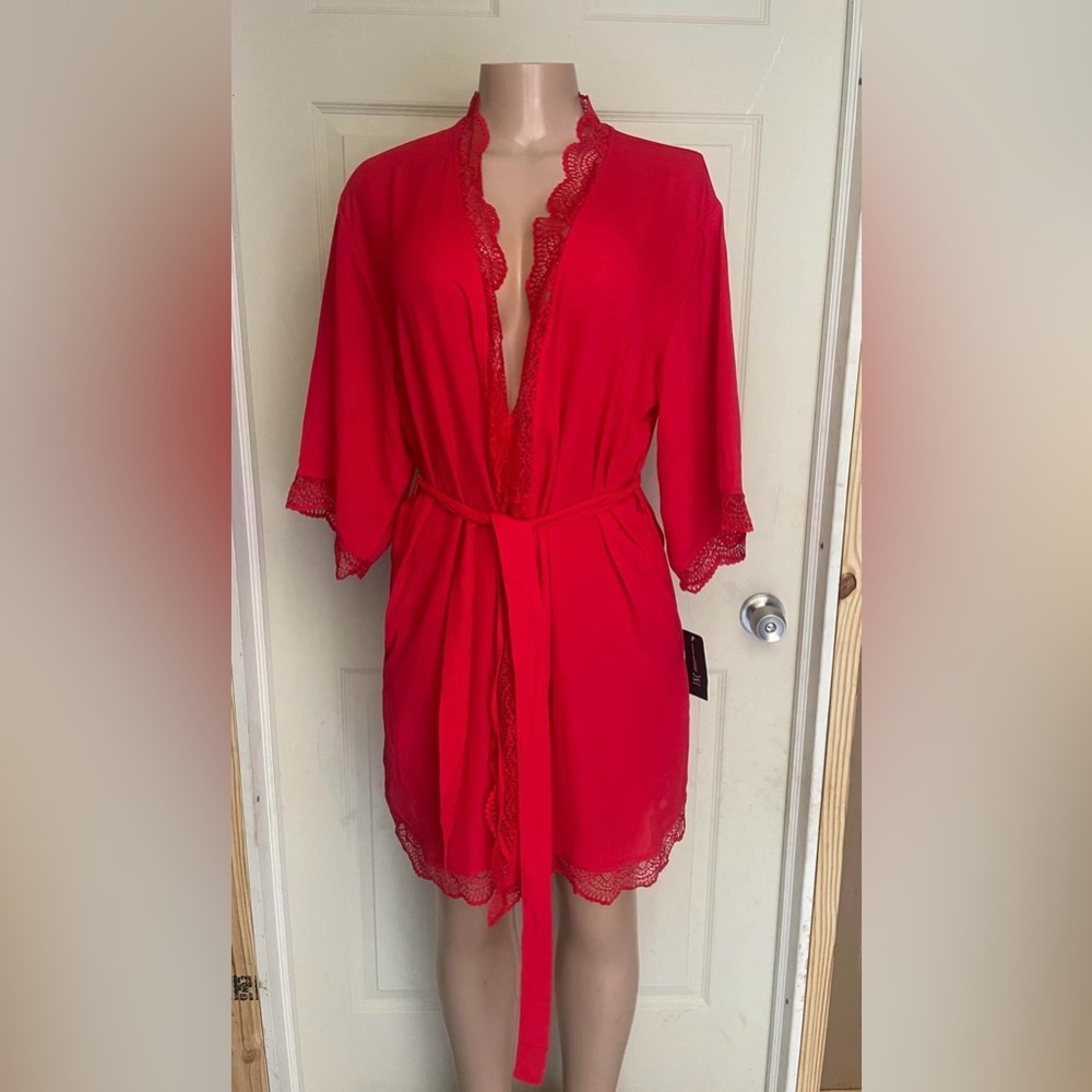 INC international concepts 
Elegant Red Lace Trim Robe